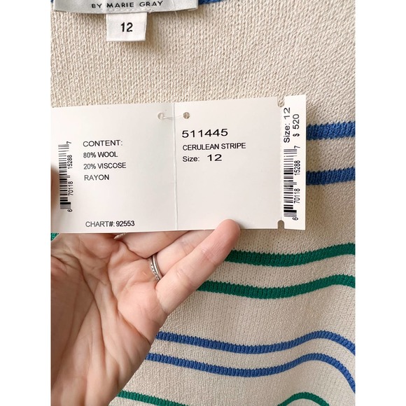 ST. JOHN COLLECTION Women's Cream/Blue Stripe 3 Piece Knit Skirt Set sz Assorted - Picture 13 of 16